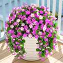 2 x ZFProcess Artificial Fake Hanging Flowers for Outdoors, 2 Pcs Artificial Hanging Plants Outdoors Spring Summer Decor, UV Resistant Faux Violet Silk Flowers for Planters Front Door Yard Garden(Purple)