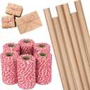 Watersay 6 Rolls Christmas Kraft Wrapping Paper Rolls and 6 Rolls Christmas Twine String Ribbon Brown Wrapping Paper 1968 Feet Colored Bakers Twine for Craft Christmas Holiday Gift Wrapping(Red, Green)