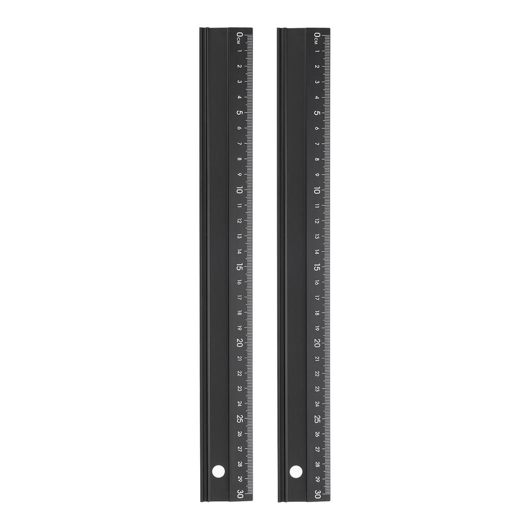 HARFINGTON 2pcs Cutting Rulers 30cm Metric Aluminum Alloy Straight Ruler Thickening Frosted Measure Ruler with Non-Slip Sponge Backing for Architects Artists Designers Classroom Office, Black