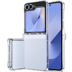 Vihibii for Samsung Galaxy Z Flip 6 and Z Flip 7 FE Case with Rugged Hinge Protection & Outer Screen Protector, Non-Yellowing & Raised Edges & Durable Shockproof Protective Cover Phone Case, Clear