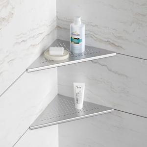 Neodrain 10 Inch Brushed Shower Shelves Corner Shelf for Tile Wall,304 Stainless Steel Corner Shower Shelves for Bathroom, Floating Corner Shelves for Shower Wall, No Drilling(Set of 2)