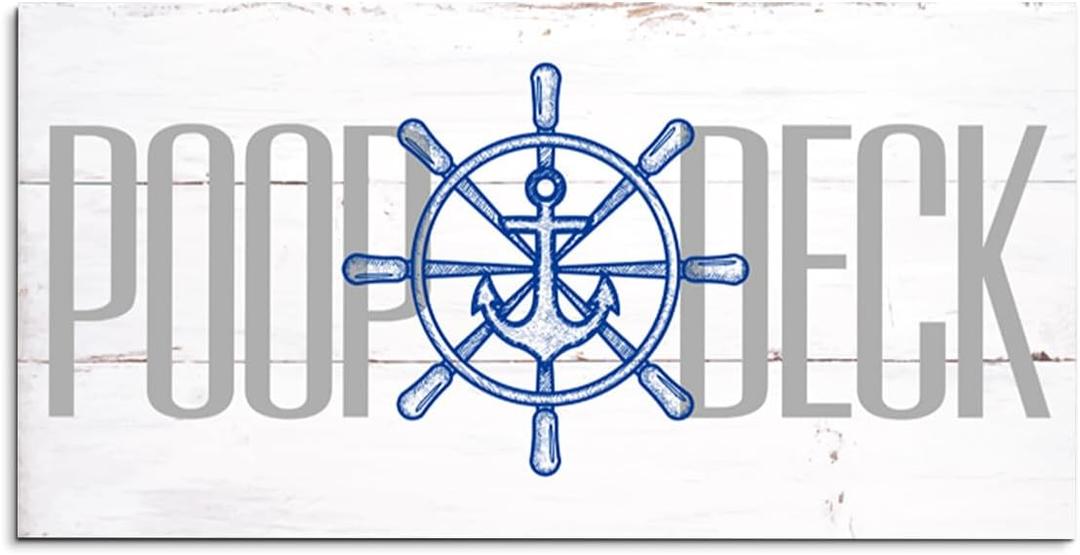 2 x Gkwa Nautical Bathroom Decor, Rustic Wood Sign, 15 x 7.5 Inches, Wall Mount