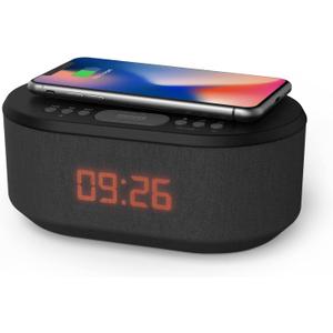 i box Dawn FM Radio, Bluetooth Wireless Speaker, Fast Charging, Clock Radio, LED Display, USB Charger, Dimmable Night Light, Alarm Clock Feature, Wireless Charger, Digital Clock, Dual Alarm (Black)