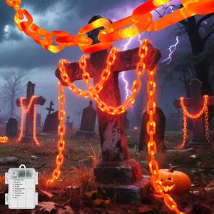 Battery Operated Plastic Chain String Lights for Halloween Decorations, 10 Feet Props Chains with Orange Lights, for Halloween Party Creepy Costumes Accessories Cosplay Spooky Decorations