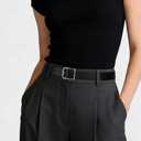 SANSTHS Women's Leather Belt for Jeans Pants Dresses Fashion Ladies Belt Square Gold Buckle Waist Belt for Women (Black)