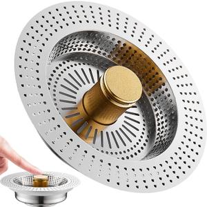 LASSHSWA Upgraded 3 in 1 Kitchen Sink Drain Strainer Stopper, Pop Up Kitchen Sink Stopper Strainer Stainless Steel, Sink Strainer Basket for US Standard Kitchen Drain