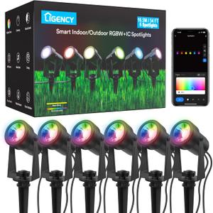 Smart Outdoor Spot Lights 6 Pack  Plug-in 12V DC Powered, 54 Feet RGBW Color Changing Landscape Lighting, IP65 Waterproof, App/Voice/Control Box, for Garden Yard Decor