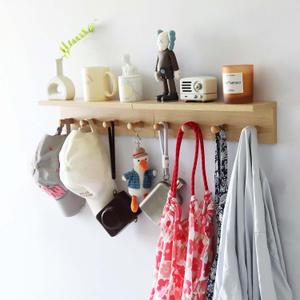 Wall Mounted Coat Rack with Shelf Hooks, 4 Hooks,Coat Hanger Wall Mount,Wall Hooks for Hangering Coats,Command Hooks Alternative Coat Hooks Wall Mounted, Set of 2 (Oak Color)