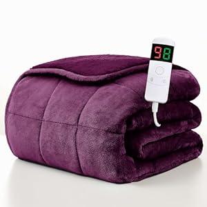 Homemate Heated Weighted Blanket for Adults - 50"x60" 12lbs Electric Throw Fast Heating Heavy Blanket 1/ 2/ 4/ 6/ 8 Hour Auto Off 10 Heat Levels Over-Heat Protection Comfortable Flannel Sherpa