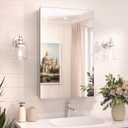 TokeShimi 16x26 Farmhouse Medicine Cabinet Recessed or Surface Mount Aluminum, Tempered Mirror with Adjustable Storage, Silver Bathroom Mirror Medicine Cabinet Frameless Metal Modern