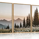 Large Mountain Sunlight Calming Framed Canvas Wall Art Set,Boho Nature Pine Tree Landscape Wall Decor,Modern Sunrise Forest Art Printing for Living Room,Bedroom-24 x36 x3