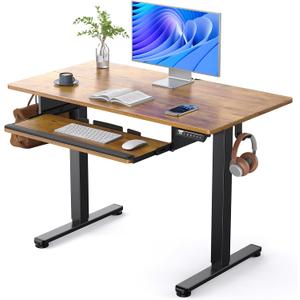 ErGear Electric Standing Desk with Keyboard Tray, 44x24 Inches Adjustable Height Sit Stand Up Desk, Home Office Desk Computer Workstation, Vintage Brown