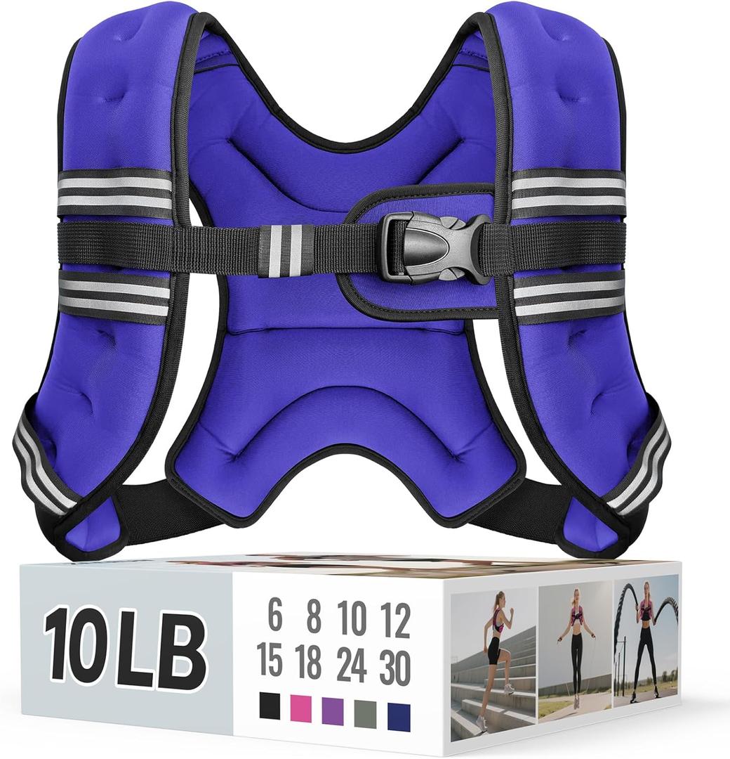 Weighted Vest for Women & Men with Reflective Stripe and Adjustable Buckle, Comfortable & Durable Rucking Vest for Walking, Running & Strength Training (10 lb, Purple)