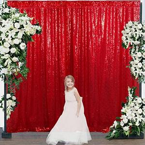 Partisout Sequin Curtain Backdrop 8ftx8ft Sequin Backdrop Sequence Backdrop Party Glitter Backdrop Sparkle Backdrop Wedding Photo Backdrop and Shimmer Backdrop (8ftx8ft, Red)
