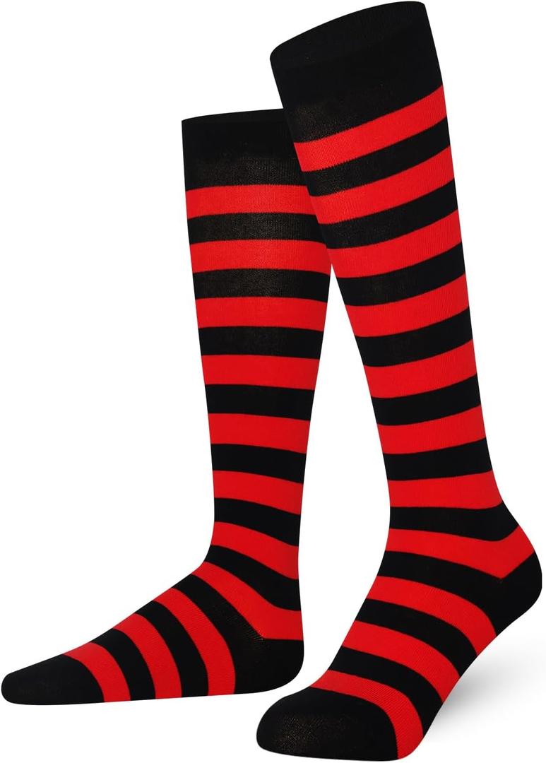 Mysocks Unisex Knee High Stripe Socks (8-11, Stripe Red and Black)