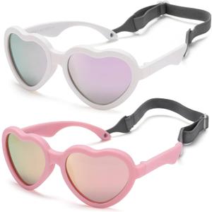 Flexible Heart Shaped Baby Polarized Sunglasses with Strap Adjustable Toddler & Infant Age 0-24 Months