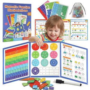 Magnetic Fraction Demonstration Book, Magnetic Fraction Tiles & Circles Educational Puzzle Set, Montessori Fraction Playbook for Kids, Math Manipulatives for Elementary School