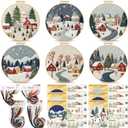Peryiter 6 Sets Christmas Embroidery Kit for Beginners Including 6 Pcs Embroidery Hoop Winter Scene Snow Cross DIY Needlepoint Kit Instructions Threads Needles for Christmas Holiday Party Gift