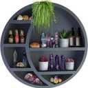 Wooden Crescent Moon Shelf Wall Decor - Decorative Boho Home Hanging Display Shelf for Bedroom, Dorm, Nursery - Easy Mount Storage for Crystals and Essential Oils - 14 x 14 x 3.5 (Navy)