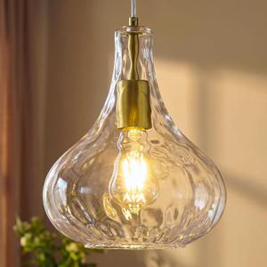 Modern Glass Pendant Light 9.44 in Clear Hammered Glass Shade Gold Farmhouse Island Pendant Lights for Kitchen Pendant Lighting Over Sink Bedroom Dining Room (1 Pack)