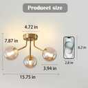 Modern Sputnik Chandeliers 3 Light Gold Semi Flush Mount Ceiling Light Fixture Pendant Lamps Bulbs with Glass Globe Lighting for Bedroom Kitchen Dining Room Office