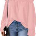 Spriolim Womens Sexy Off Shoulder Tops Long Sleeve Casual Fashion Chiffon Cute Shirts Pink, Large