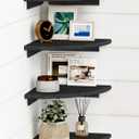 Forbena Black Corner Floating Shelves for Wall Set of 4, Small Rounded Corner Shelves Wall Mount for Bedroom Books, Mini Wood Hanging Corner Shelf for Bathroom Decor, Living Room, Small Spaces (10" Depth)