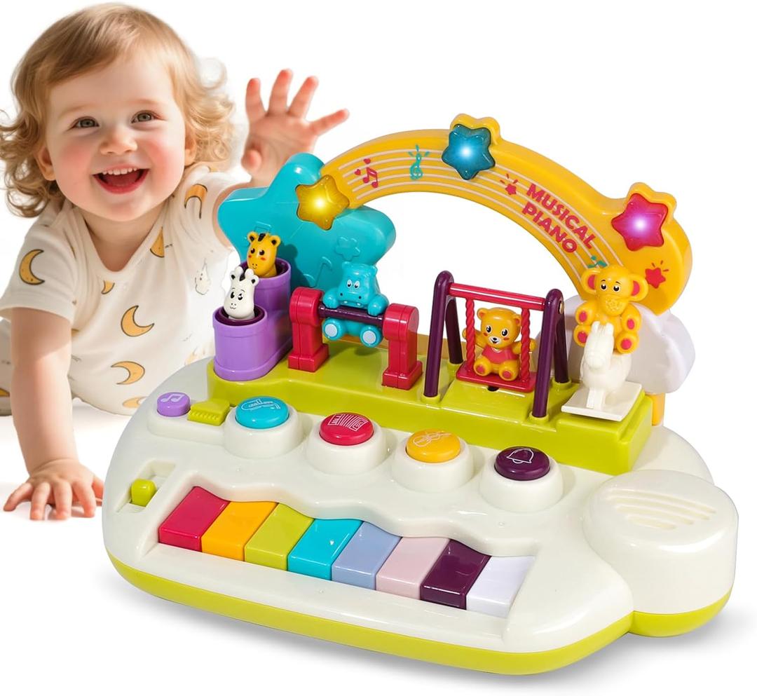 Baby Piano Toys for 1+ Years Old Birthday Gifts Animal Light Up Musical Toy Music Toy Instruments Piano Keyboard Toy for Toddlers Infant Learning Educational Interactive Toys 3+ Months