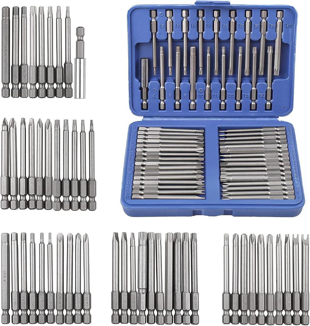 Screwdriver Bit Set, Sunsbell Security Bit Set Extra Long Magnetic Driver Kit, Drill Screwdriver Bit Set, Screw Driver Bits with Case, Hex, Star Bits, Square, Spanner Bits - 50Pcs