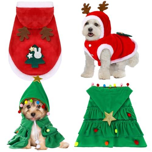 JaGely 2 Pcs Dog Cat Christmas Outfit Costume, Xmas Tree Pet Cloak and Reindeer Elk Clothes, Dog Cat Cloak Puppy Clothes Kitten Cape for Puppy Kitten Pet Santa Gifts(Medium)