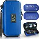 Insulin Cooler Travel Case TSA Approved, Portable Diabetic Medicine Cooling Bag with Digital Thermometer & 2 Ice Packs, Refrigerated Medication Organizer (Blue), 8.3 x 4.7 x 3.2 inches