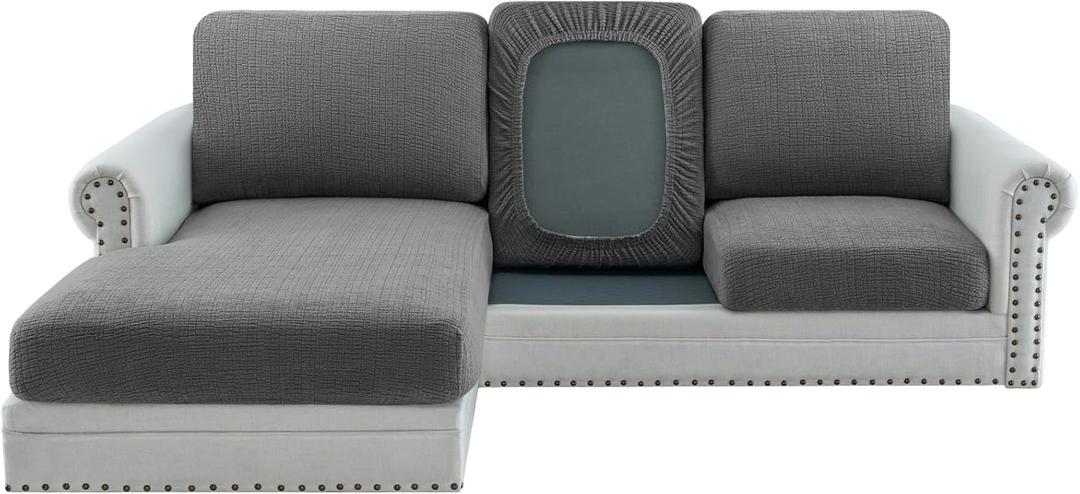 H.VERSAILTEX Super Stretch Individual Jacquard Couch Cushion Covers Furniture Protector Spandex Anti-Slip Soft Thickened Slipcovers Easy Install, (1 PC, Large Back Couch Cover, Gray) (Grey)