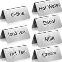 Hicarer 7 Pcs Stainless Steel Coffee Tent Signs Table Coffee and Tea Sign Table Beverage Display Signs for Party Buffet Restaurant Banquet Wedding Indoor Outdoor, 2.99'' x 1.5''