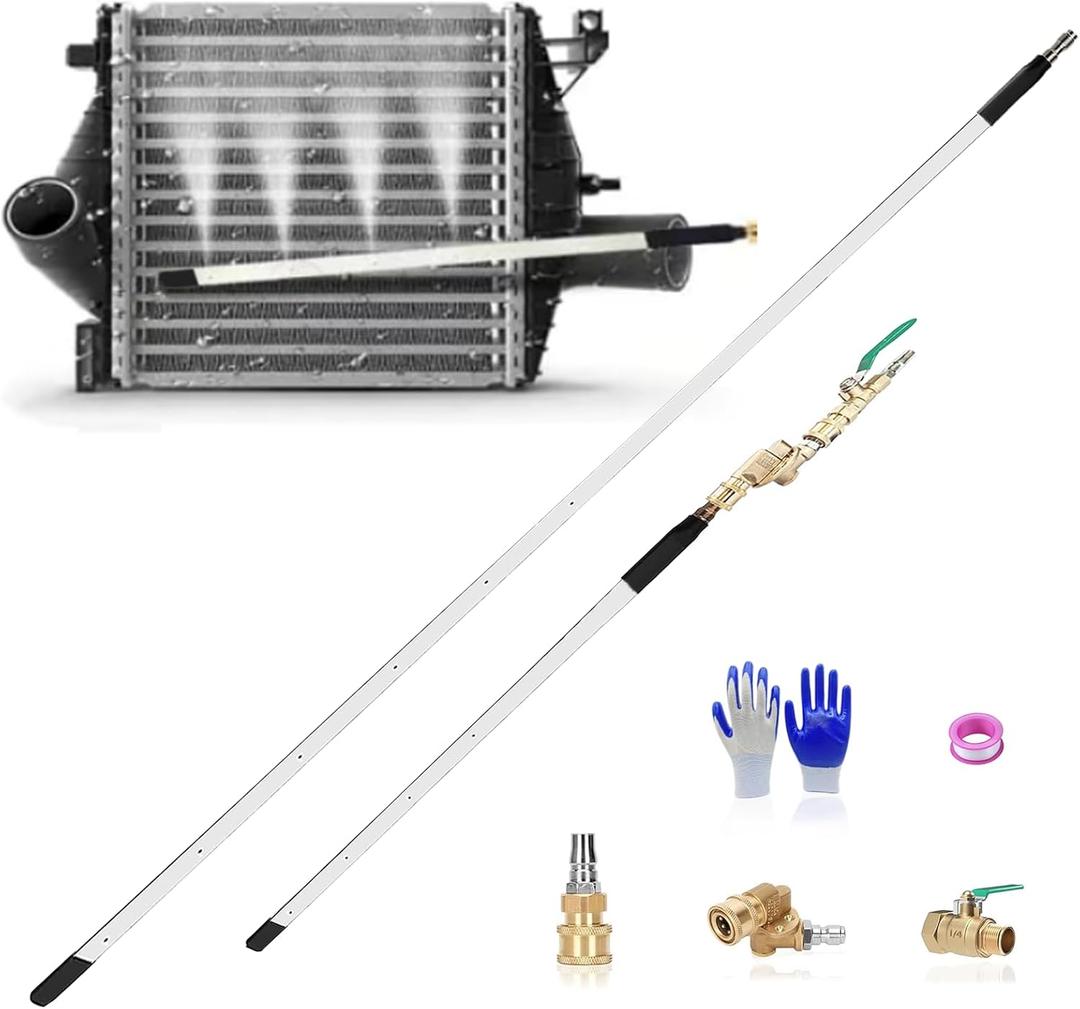 40" & 24" Radiator Cleaning Wand 2-Piece Set, 4500 PSI Stainless Steel Radiator Cleaner with Dual Water/Air Blow Gun Adapter & Quick Connector for Cars, Trucks, RVs, Heavy Equipment