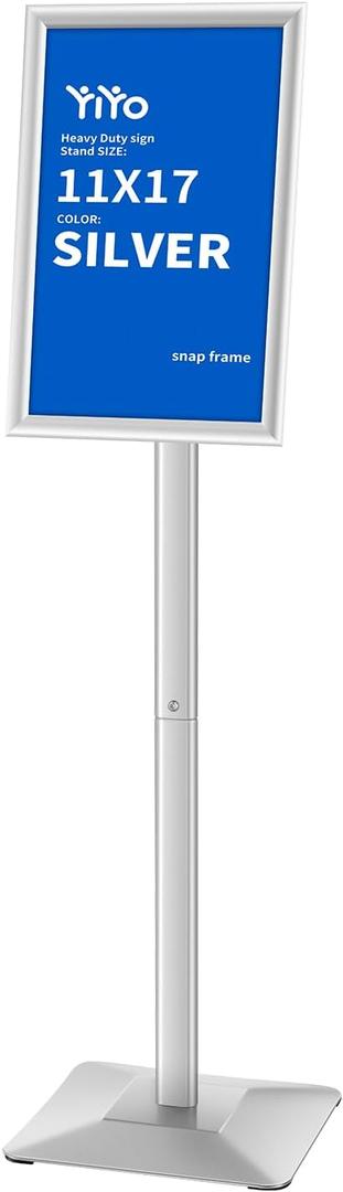 YIYO Sign Stand Poster Standadjustable heavy duty pedestal Sign Holder Floor Standaluminium frame floor standing for display 11*17 inchSilver (11*17 Silver)