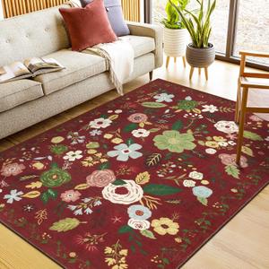 U'Artlines 5x7ft Area Rug, Colorful Floral Boho Rug Machine Washable Ultra Soft Low Pile Non Slip Non Shedding Accent Floor Carpet for Living Room, Bedroom, Dining Room,Farmhouse,Office