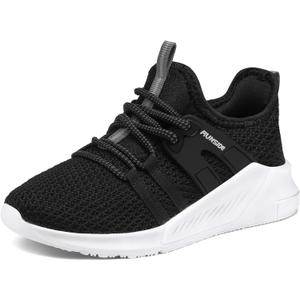 RUNSIDE Boys Girls Tennis Shoes Kids Lightweight Breathable Sneakers Lace-up Running Athletic Shoes for Little Kid(Black White), Size: 11 Little Kid