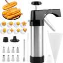 Churro Maker Machine, Stainless Steel Churros Gun Kit with 8 Piping Nozzles, 8 Cookie Discs & Cleaning Brush, 3-in-1 Multifunctional Cookie Press Hollow Churro(COLOR:Black+silver)