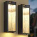 Motion Sensor LED Outdoor Wall Light Fixtures 2 Pack, Modern Dusk to Dawn Sensor Porch Outdoor Lighting, Black 15 Inch Water Ripple Exterior Wall Sconce, LED Outside Lantern for Garage Front Door