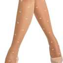 LABELLA 40D Heart Patterned Tights,Semi-Opaque Pantyhose With 3D Heart Design,Holds Shape Perfectly (Beige, M)