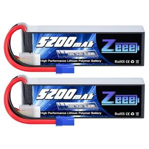 Zeee 4S Lipo Battery 14.8V 5200mAh 100C with EC5 Plug Soft Case for RC Plane Quadcopter Airplane Helicopter RC Car Truck RC Boat (2 Pack)