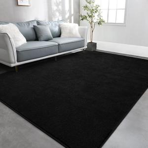 TWINNIS Large Area Rugs for Living Room Bedroom, 7x10 Feet, Super Soft Indoor Thickened Memory-Foam Carpets Easy-Cleaning, Modern Aesthetic Minimalist Comfy Rug for Kids Room Home Decor, Black
