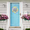 2 x Easter Decoration Wooden Door Wreath for Front Door Sign Cute Bunny Flower Eggs Wooden Door Hanger Rabbit Spring Decoration Happy Easter Welcome Hanging Sign for Outdoor Indoor Wall Home Decor