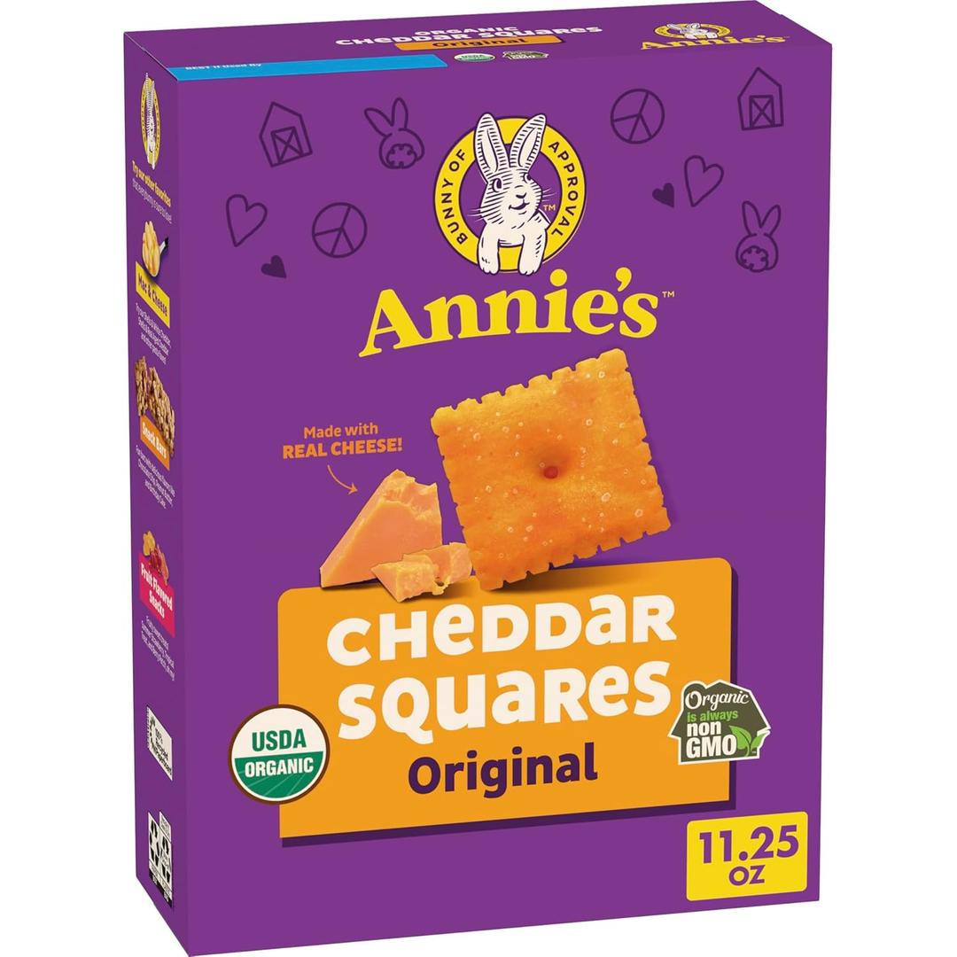 Annie's Organic Original Cheddar Squares Baked Snack Crackers, Made with Real Cheese, 11.25 oz