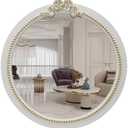 Vintage Round Wall Mirror 20inch Farmhouse Wooden Vanity Mirror for Wall Decor, Decorative Antique White Bathroom Mirrors, Traditional Art Home Bow Decor for Dressing Table, Living Room or Bedroom