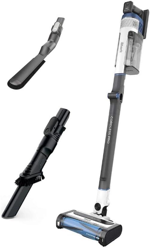 Shark UZ565H Pro Cordless Vacuum w/ Clean Sense IQ & MultiFLEX Technology, PowerFins Plus Brushroll, Duster Crevice Tool & Anti-Allergen Dusting Brush, Up to 40 Minute Runtime, White/Blue 