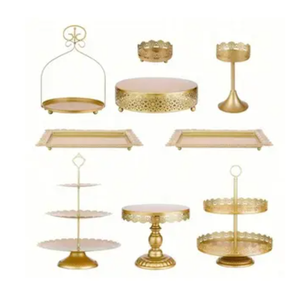 Set of 9 Cake Stands Metal Cupcake Stand Set Multiple Styles Candy Fruit Display Tower Dessert Plate Cake Serving Tray for Birthday Party Wedding Anniversary Baby Shower Engagement (Gold)