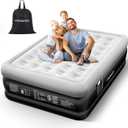 MoKo Air Mattress Queen with Built in Pump, 18'' Luxury Inflatable Mattress, 3 Min Fast Blow up Mattress, Comfort Top - Velvety Air Bed for Home, Camping, Travel, Guests, Black/Gray (18" Queen)