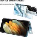 LETO Galaxy S21 Ultra Case,Flip Folio Leather Wallet Case Cover with Fashion Designs for Girls Women,Card Slots Protective Phone Case 6.8" Opal Blue Marble