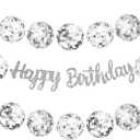 C L cooper life Disco Ball Birthday Party Decorations 3Pcs Sliver Glitter Happy Birthday Party Disco Ball Cutout Banners for 70s Disco Party Decorations Disco Fever Party Supplies, Silver